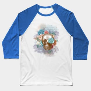 Blue Rose Boho Skull Baseball T-Shirt